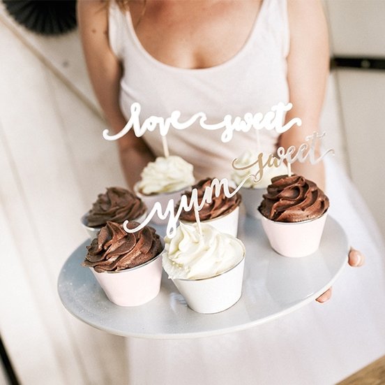 Cake Picks - Love Sweet Yum - Guld - 6-pack