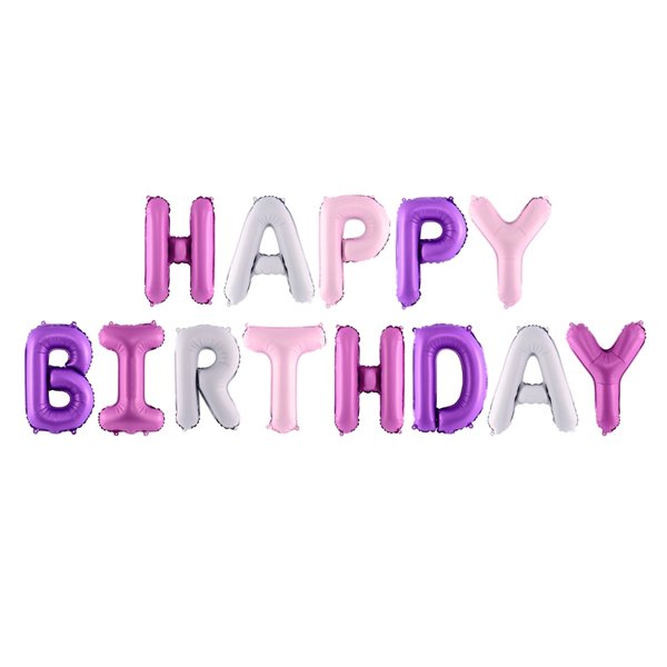Bokstavsballonger - Happy Birthday - Rosa/Lila/Vit