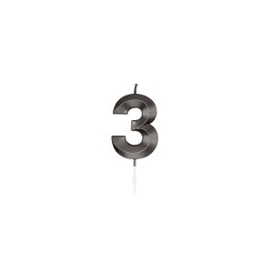 T�rtljus - Metallic Svart - Siffra 3 - 6 cm