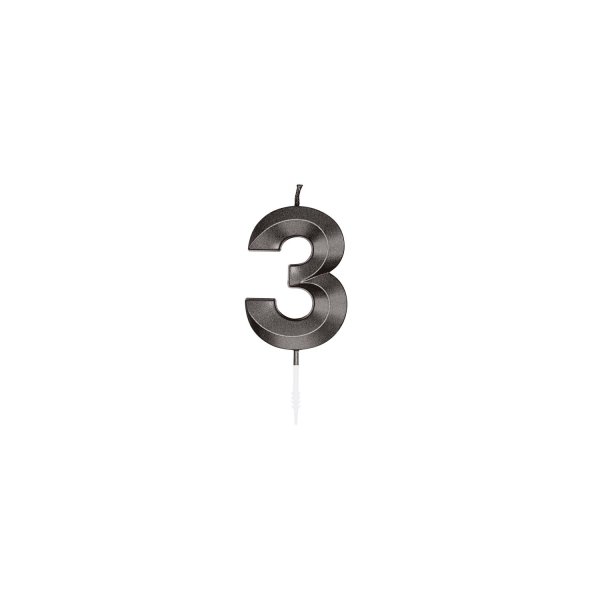 Tårtljus - Metallic Svart - Siffra 3 - 6 cm Tårtljus - Metallic Svart - Siffra 3 - 6 cm