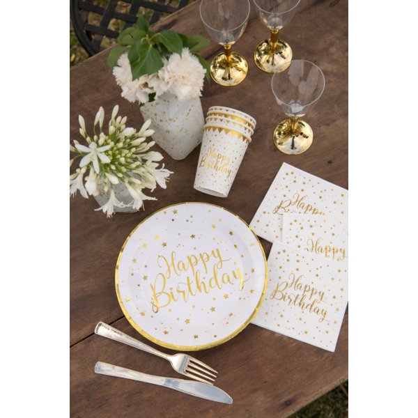 Pappmuggar - Happy Birthday - Guldstjrnor - 10-pack