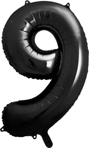 Sifferballong – Svart – 86 cm – Siffra: 9 – Sifferballonger, Ballonger