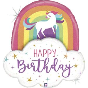 Folieballong - Unicorn - Rainbow - Happy Birthday - 60 cm