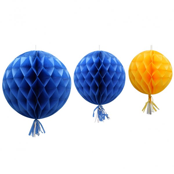 Honeycombs med tassel - 3-pack - Bl/Gul