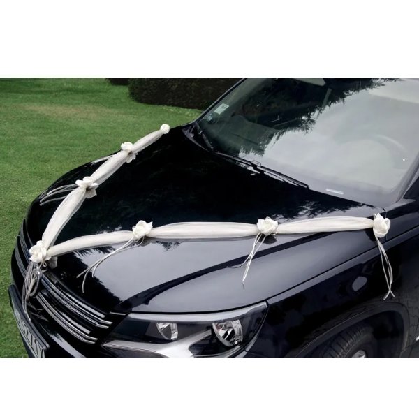 Girlangerna - Organzatyg med satinblommor - Kr�mvit - 1.8 m