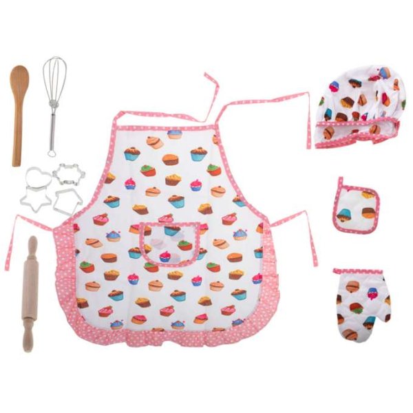 Kockset f�r barn med f�rkl�de, kockm�ssa och tillbeh�r