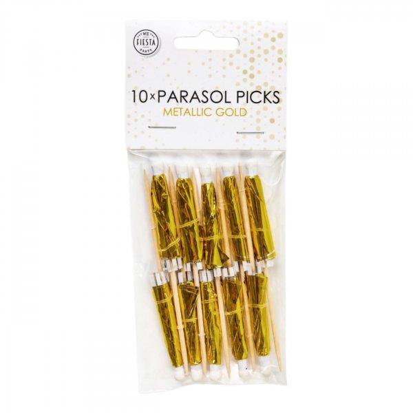 Drinkparasoller - Guld Metallic - 10-pack