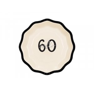 Papptallrikar - "Hello 60" - Svart/Vit - 18 cm - 6-pack