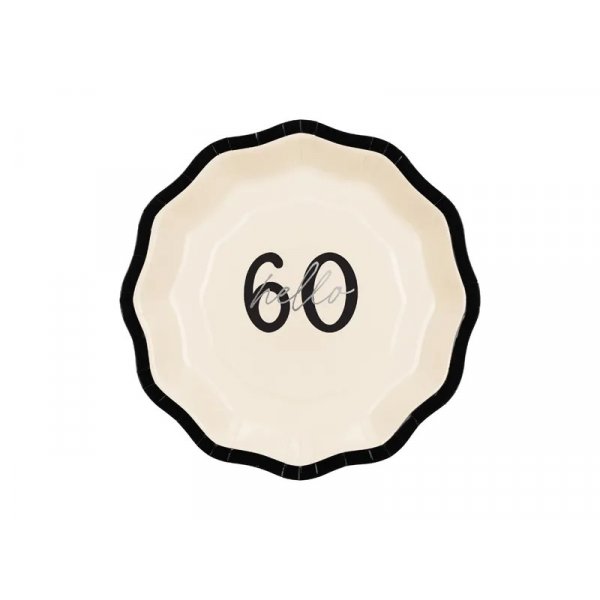 Papptallrikar - \\\"Hello 60\\\" - Svart/Vit - 18 cm - 6-pack
