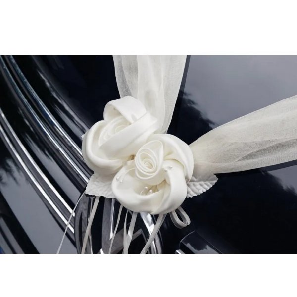 Girlangerna - Organzatyg med satinblommor - Kr�mvit - 1.8 m