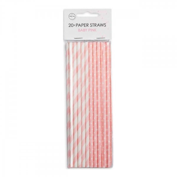 Papperssugr�r - Ljusrosa - Randiga/Prickiga - 20-pack