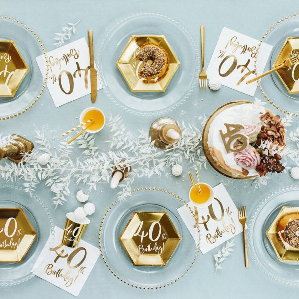 Desserttallrikar - 40th Birthday - Vit/Guld - 6-pack