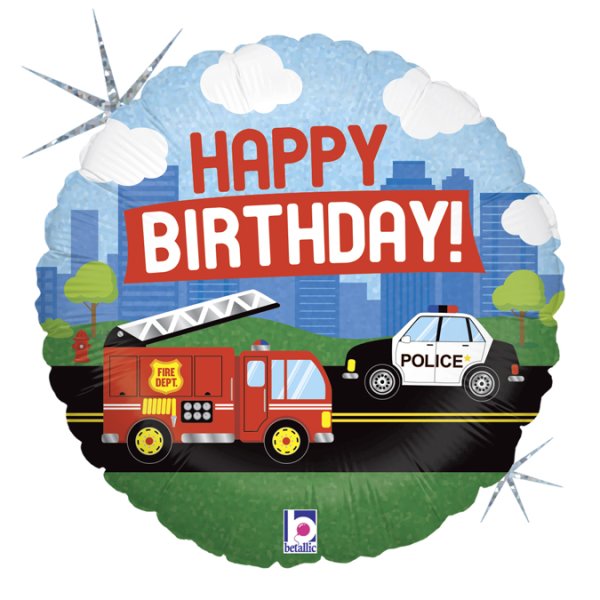 Folieballong - Utryckningsfordon - Happy Birthday - 46 cm