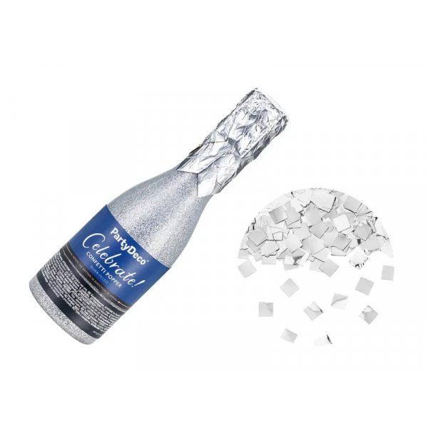 Konfettikanon - Champagneflaska 20,5 cm - Silver