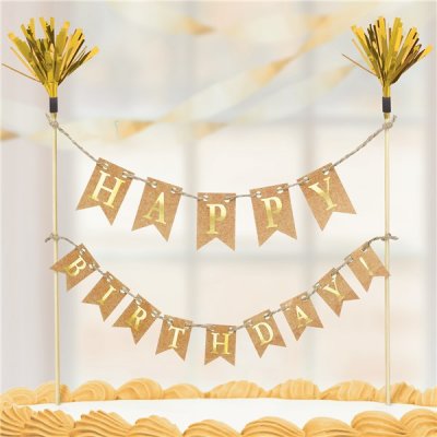 Trtvimpel - Happy Birthday - Guld/Kraft