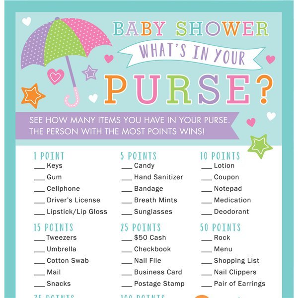 Baby Shower - Lek - What\\\'s in your purse? - 24 kort