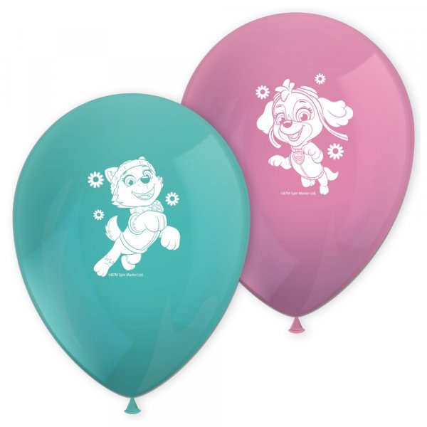 Ballonger med tryck - Rosa/Mint - Paw Patrol - Skye & Everest - 8-pack