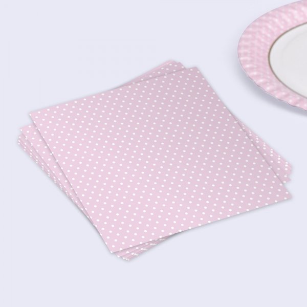 Servetter - Polka Dot - Ljusrosa - 16-pack