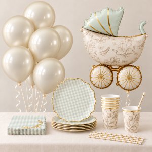 Babyshower-kit - Mint & Guld - 6 personer
