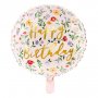 Folieballong - Happy Birthday - Rosa med blommor - 35 cm