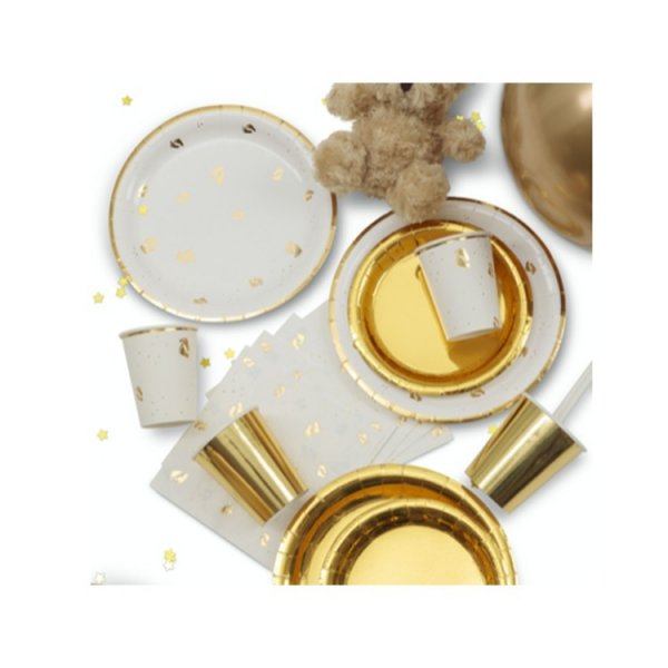 Papperstallrik Baby Guld/Vit