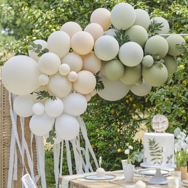 Ballongbge med streamers - Eucalyptus/Sage grn