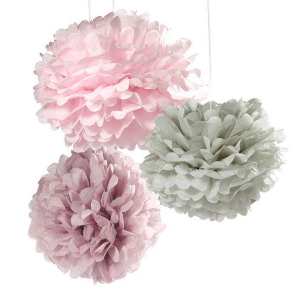 Dekorationsbollar, Pom Pom Gr�/lila/rosa