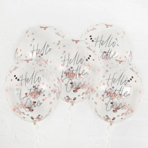 Konfettiballonger - Hello Little One - Silver/Ros�gold - 5 st