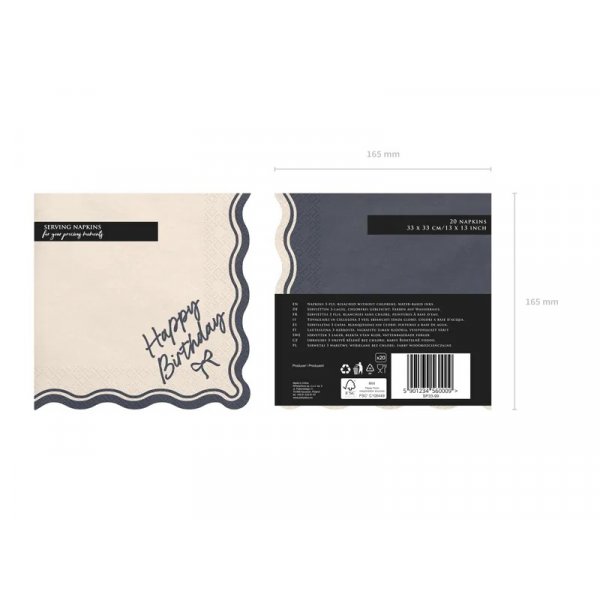 Servetter - Happy Birthday - Svart/Vit - 12-pack