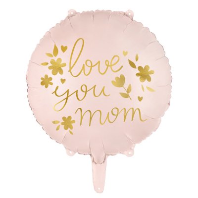 Folieballong - Love you mom - Rosa/Guld