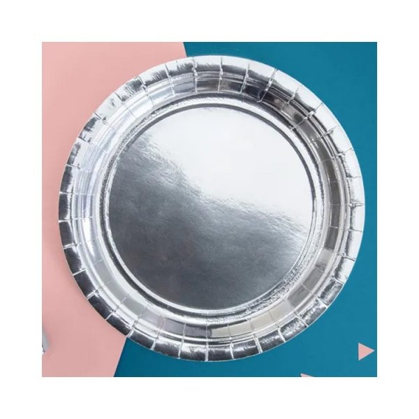 Papperstallrikar H�gblank Silver