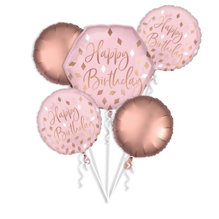 Ballongbukett Happy Birthday Rosé – Fyndhörnan