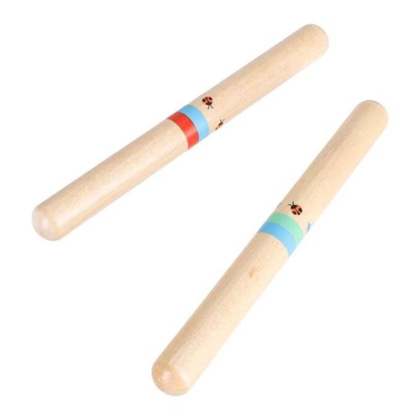 Musikinstrumentset i tr� f�r barn med triangel, rytmpinnar, munspel och guiro