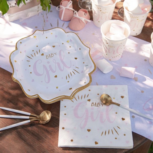Papptallrikar - Baby Girl - Rosa/Guld - 10-pack