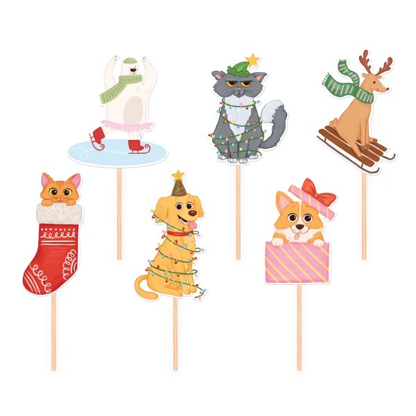Cake picks - Julmotiv - Djur - 6-pack