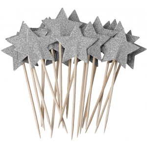 Partypicks - Silverstjrnor - 9 cm - 20-pack