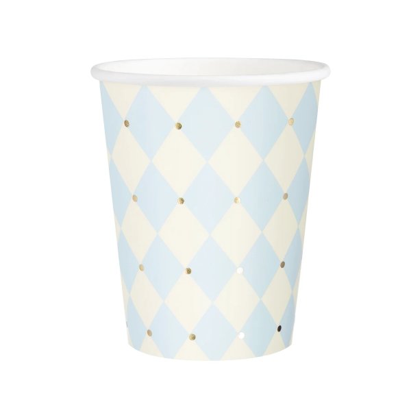 Pappmuggar - Rutor - Bl�/Guld - 10-pack