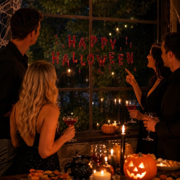 Blodröda Geleboktäver till Fönsterdekoration Happy Halloween Blodröda Geleboktäver till Fönsterdekoration Happy Halloween