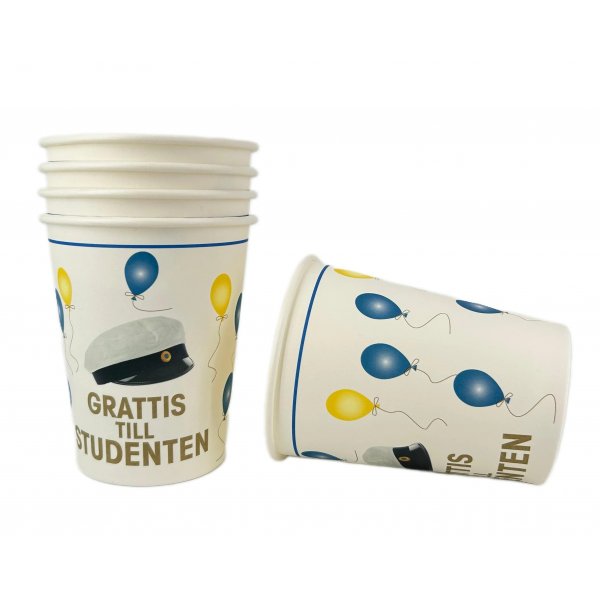 Pappmuggar - Ballonger - Grattis till studenten - 8-pack Pappmuggar - Ballonger - Grattis till studenten - 8-pack