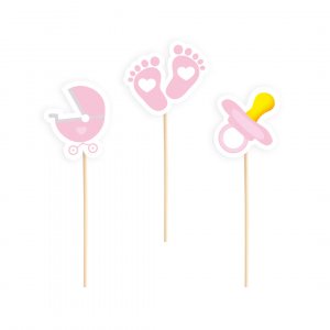 Cake Picks - Baby shower - Rosa - 6-pack