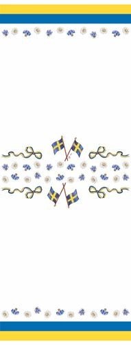 Bordsduk - Papper - Svenska flaggan & sommarblommor - 118 cm bred - 6m l�ng