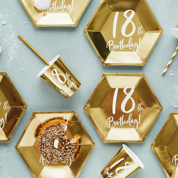 Desserttallrikar - 18th Birthday - Vit/Guld - 6-pack