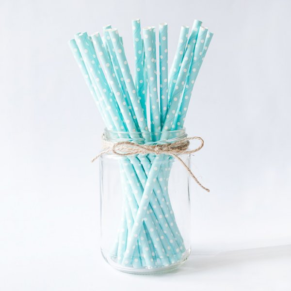 Sugrör - Ljusblå/Vita prickar - 10-pack Sugrör - Ljusblå/Vita prickar - 10-pack