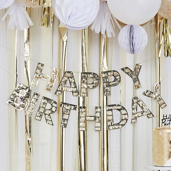 Backdrop - Happy Birthday - Guldfransar