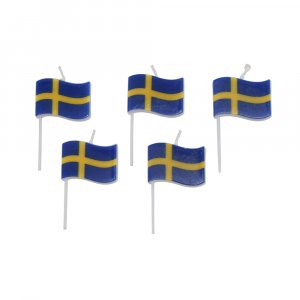 Tårtljus med svenska flaggan - 5 st Tårtljus med svenska flaggan - 5 st