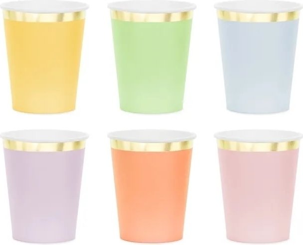Pappmuggar – Pastell med guldkant – 6-pack – Pappmuggar, Dukning