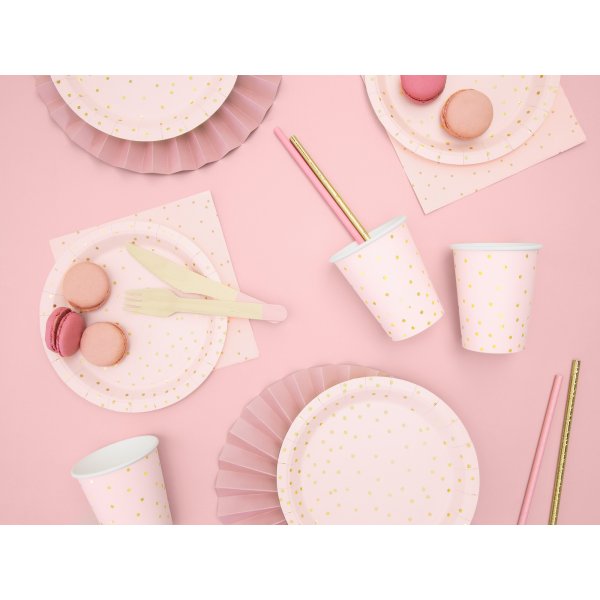 Desserttallrikar - Ljusrosa - Polka dot guld
