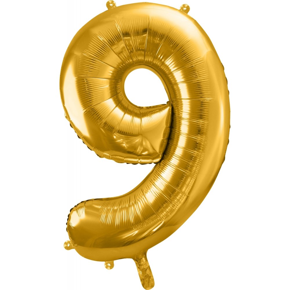 Sifferballong - Guld - 86 cm - Siffra: 9 - Sifferballonger, Ballonger
