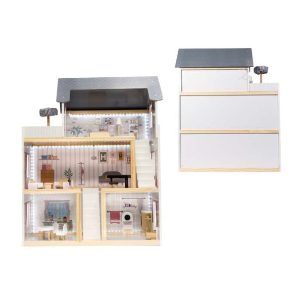 Docksk�p i MDF med LED-belysning 78 cm Vit inklusive 16 m�bler - Byggsats