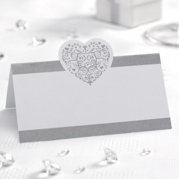 Placeringskort - 50-pack - Vintage Romance Vit/Silver